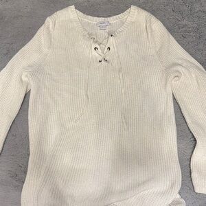 Old Navy Cream Lace-Up Knit Sweater